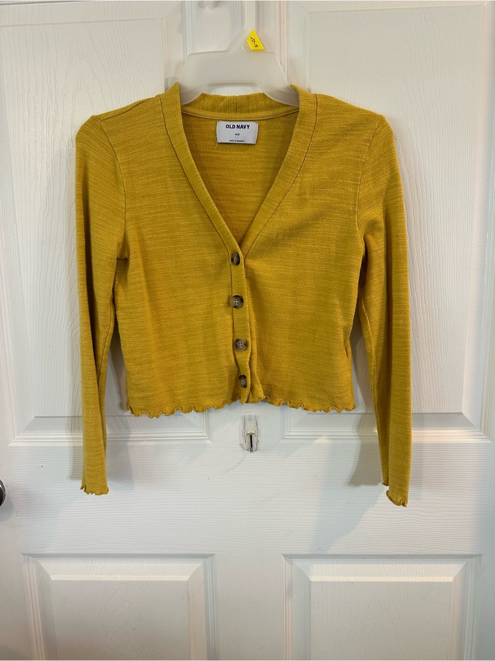 Old Navy Mustard Cropped V-Neck Button Cardigan